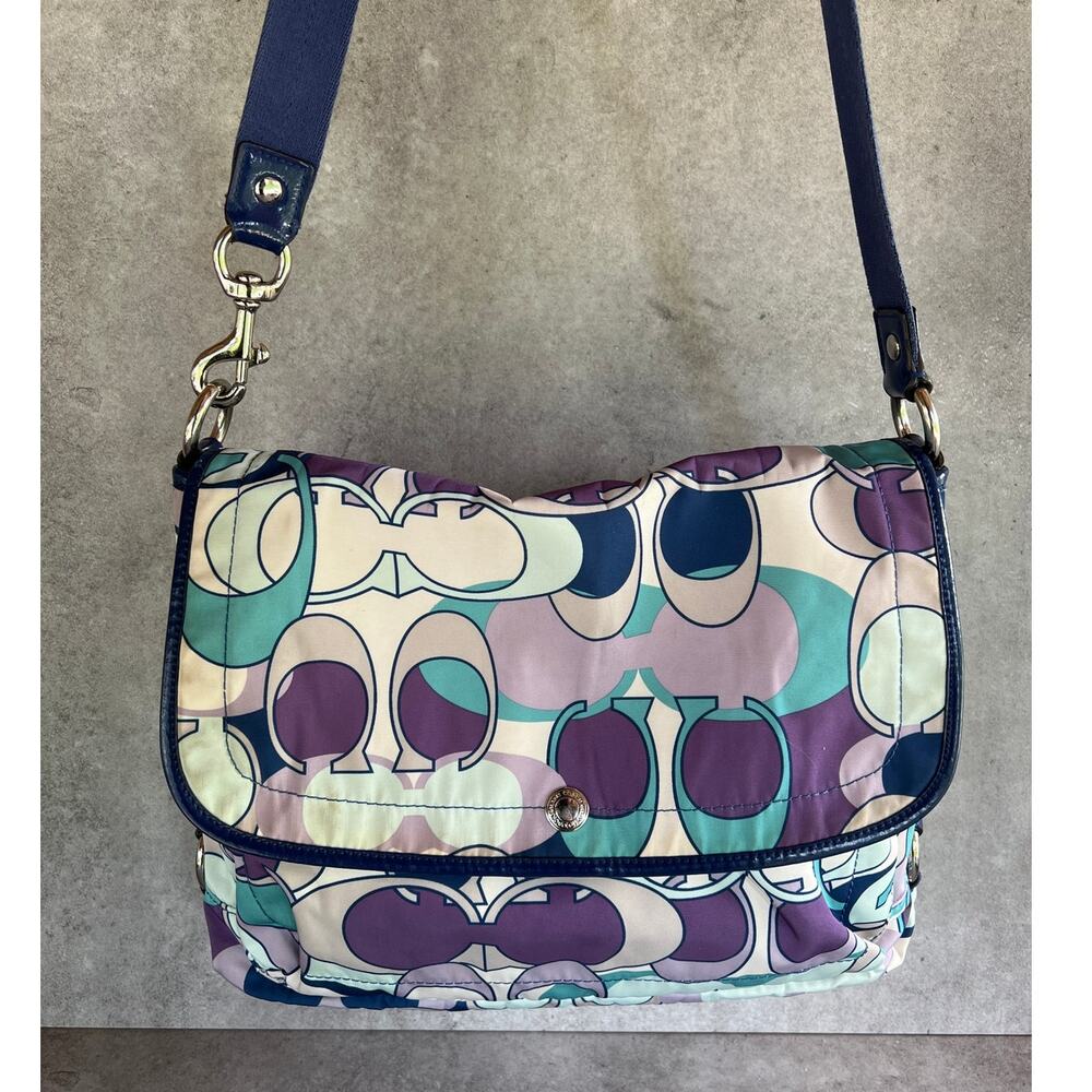 Coach Kyra Daisy Scarf nylon signature messenger bag crossbody monogram blue Y2K